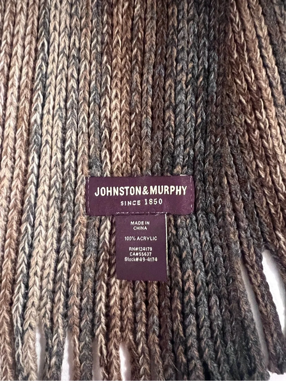 Johnston & Murphy Brown & Gray Striped Fringe Scarf